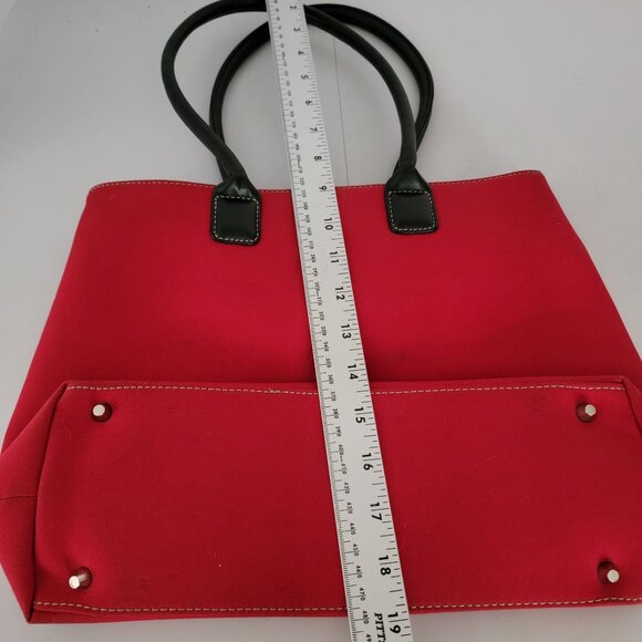 Charter Club Womens Shoulder Handbag Red Fabric Exterior Black & White Lining - Picture 10 of 12